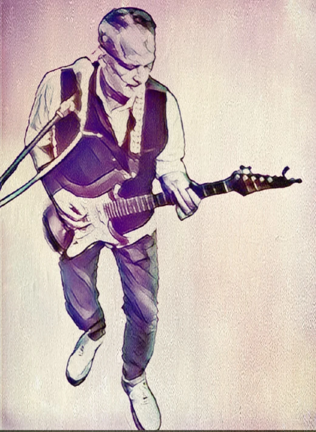Stilisierte Aufnahme von Michael Stern mit E-Gitarre in Bewegung